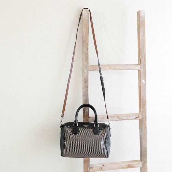 Coach F57242 Legacy Mini Bennett Checkered Satchel Bag Leather Gold Hardware - Picture 2 of 15